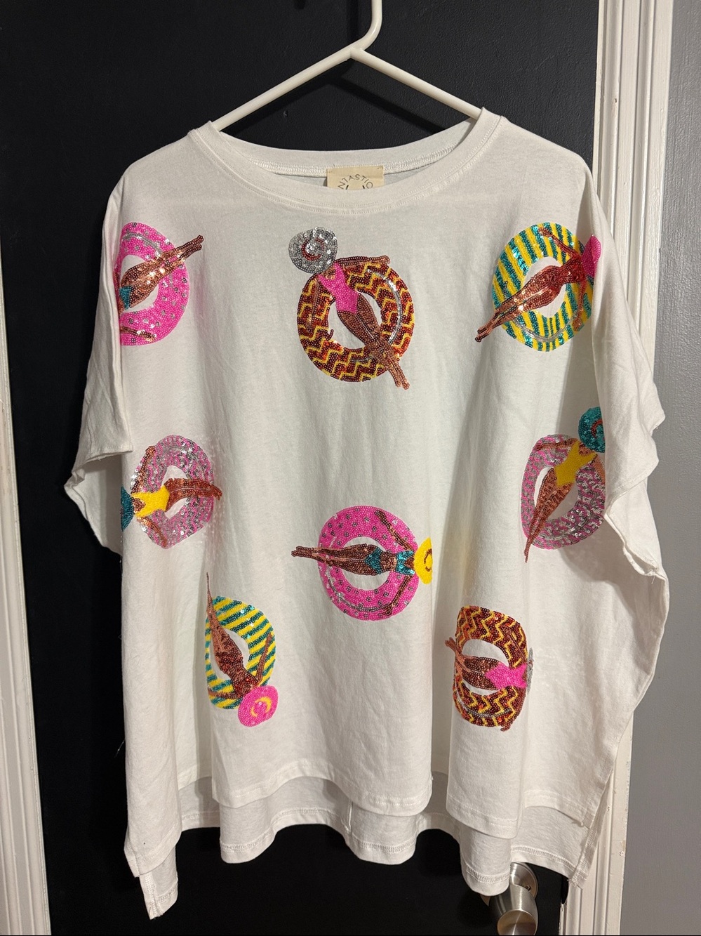 Fantastic Fawn UpCycled Oversized Cotton Sequin Summer Top Size: L